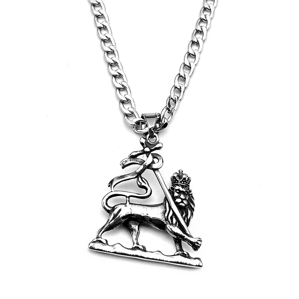 Lion of Judah Crown Pendant Necklace — Stainless Steel, 60cm