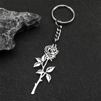 Rose Flower Silver Pendant Keychain — Stainless Steel