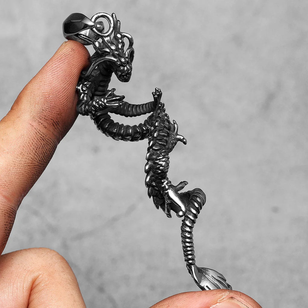 Retro Dragon Pendant Necklace — Stainless Steel