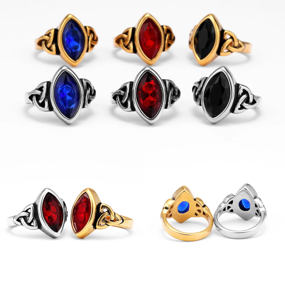 Celtic Knot Gemstone Ring — Stainless Steel