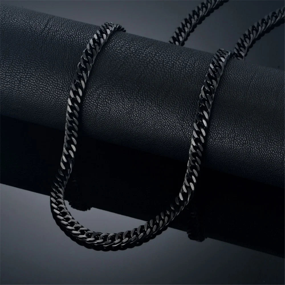 6.5mm Silver Tone/Black Gold Plated Chains for Men Boys, Mens Necklace Chains Stainless Steel Thick Cuban Link Chain