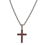 Two-Tone Iced Out Cross Pendant Red Zircon