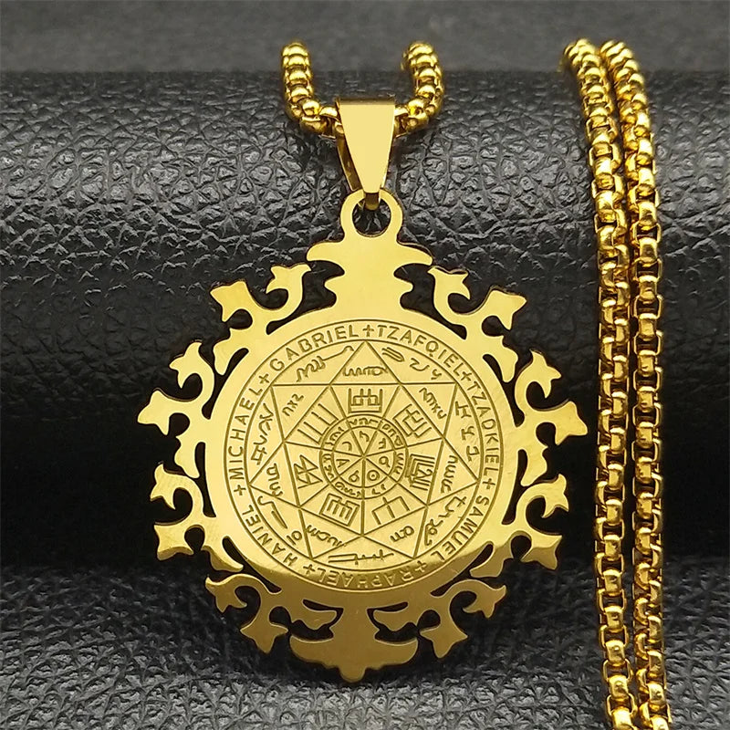 Seven Archangels Amulet Stainless Steel Necklaces Men Seal of Salomon Talisman Christian Protection Jewelry collar