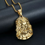 Stainless Steel Titanium Hip Hop God Jesus Human Head Luxury Gold Plated Pendant Collar Chains Necklace for Men Women