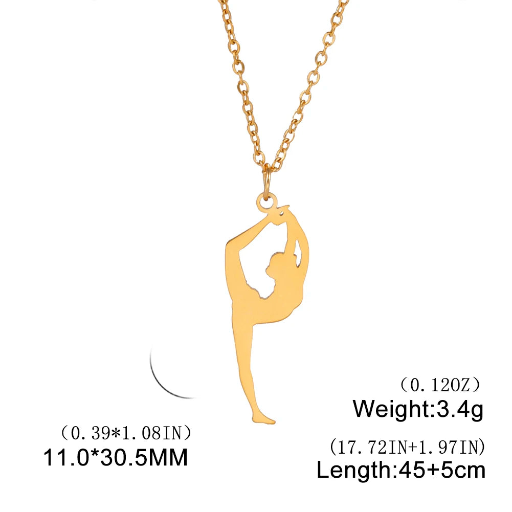 Unift Stainless Steel Sport Women Necklace Runner Rhythmic Gymnastics  Silhouette Pendant Fashion Birthday Jewelry Wholesale
