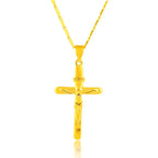 Women's 24K Gold (AU999) Stylish Cross Necklace | Gold-Inlaid Bead Cross, Hammered Space Texture with Rotatable