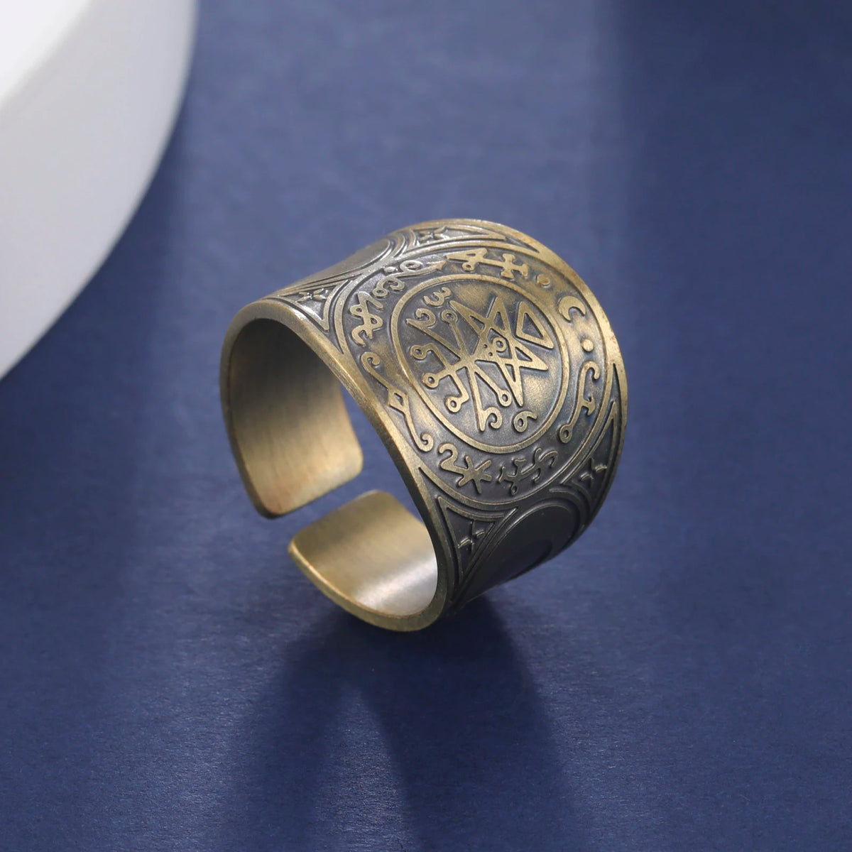 Metatron, Lilith & Archangel Sigil Wide Open Ring — Adjustable