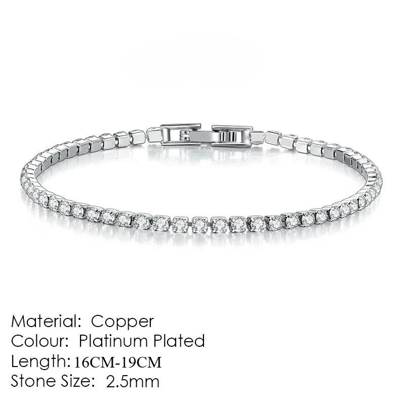 Fashion 2.5mm Zirconia Tennis Bracelet for Women Crystal Charm Designer Tennis Thin Chain Bracelet on Hand Wedding