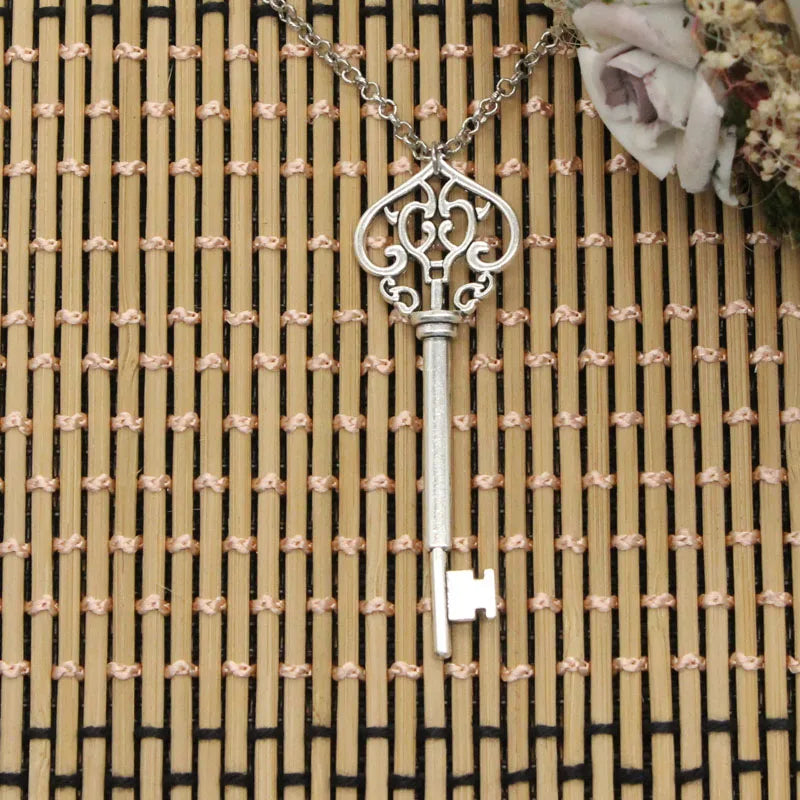 Vintage Skeleton Key 69MM Pendant Necklace Silver
