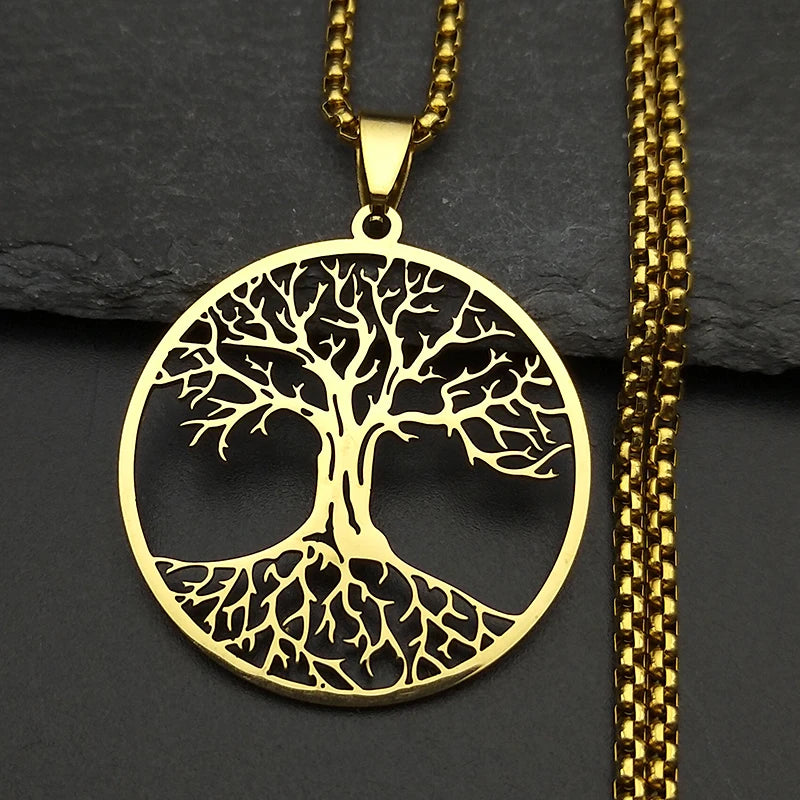 Tree of Life Black Chain Necklace — Stainless Steel