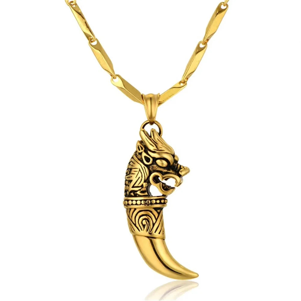 Dragon Wolf Tooth Pendant Necklace — Gold