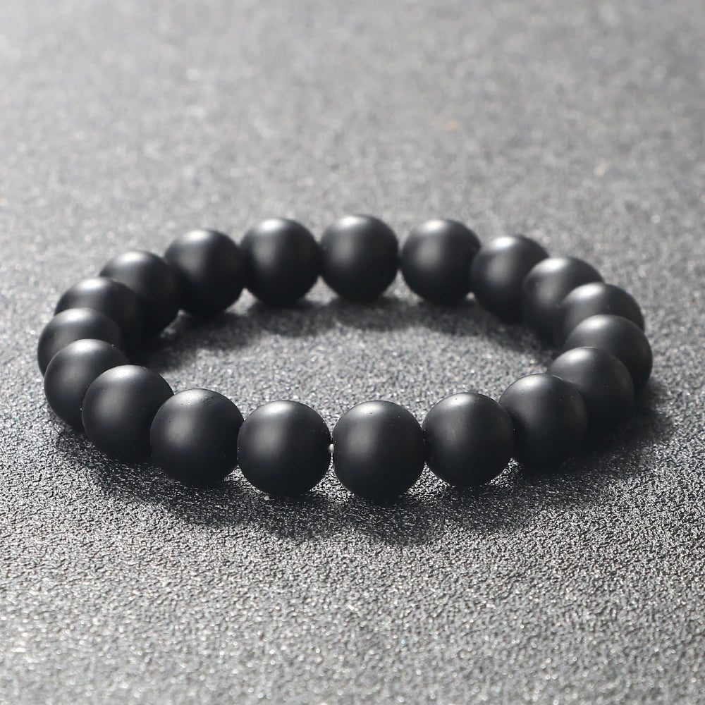 Natural Stone Bracelet Men 6/8/10mm White Black Dull Polish Matte Onyx Agates Shiny Round Beads Yoga Jewelry Bracelets