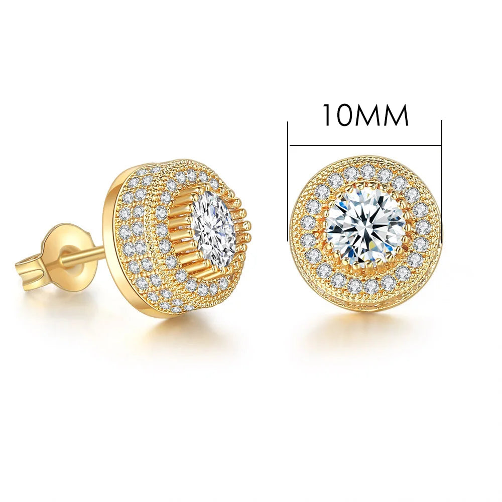 Iced Out Round Stud Earrings — Gold