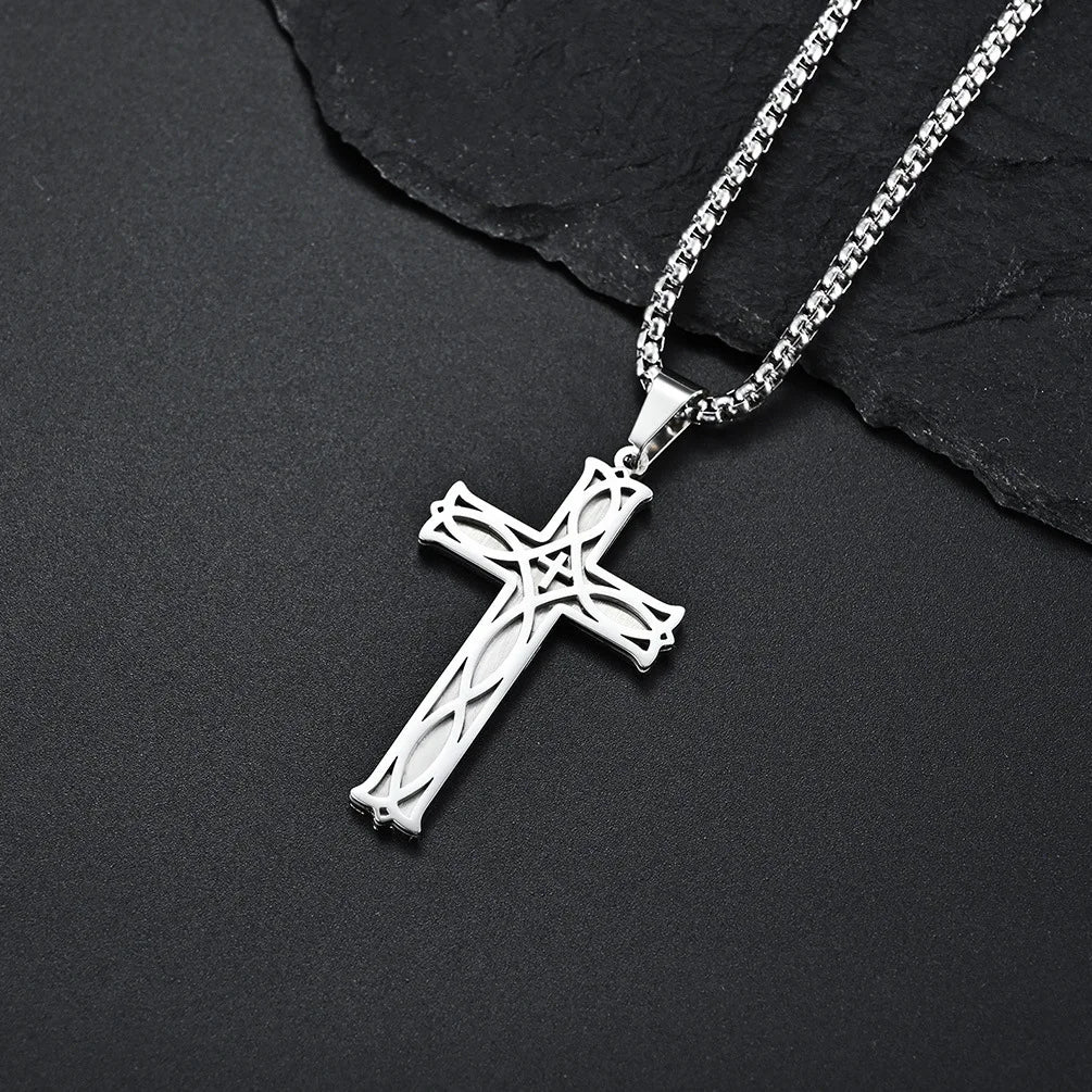 Irish Knot Cross Necklace for Men Boys,Punk Stainless Steel Pendant Necklace,Viking Jewelry Gifts