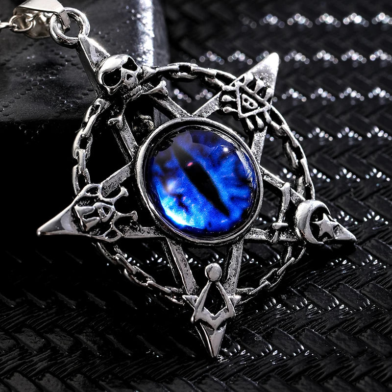 Antique Evil Eye Pendant Necklace For Women Men Creative Punk Hollow Star Colorful Eyeball Connect Choker Chain Jewelry