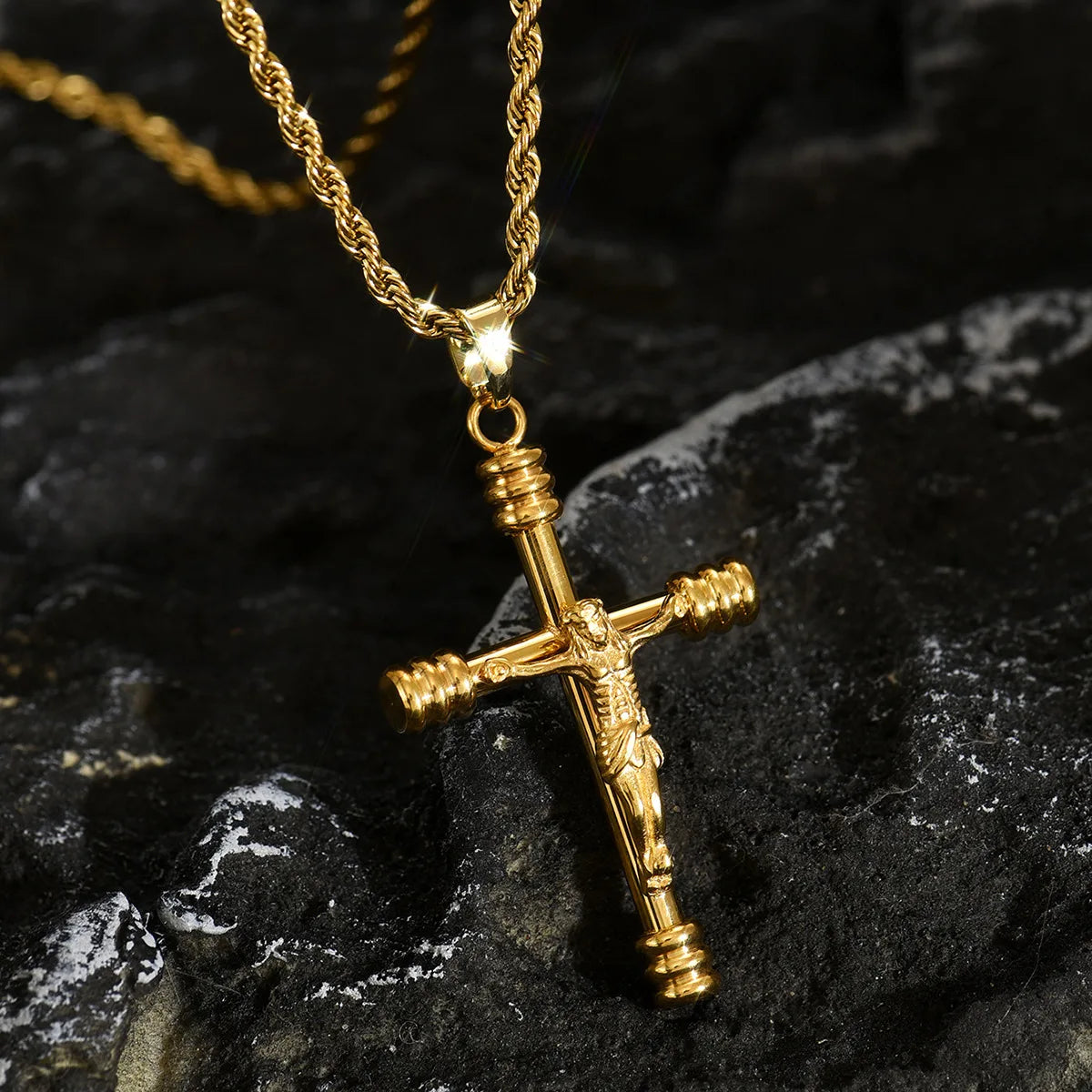 Luxury 24K 9999 Pure Gold real gold Men's and Women's Cross Pendant Necklace Spiral Cross