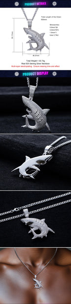 Iced Out Shark Pendant — 925 Silver