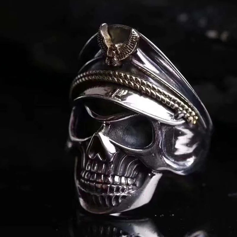 Retro Officer Skull Rings for Men Women Punk Hip Hop Rock Skeleton Trendy Ring Fashion Jewelry Gifts Adjustable