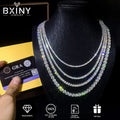 BXINY GRA Certified 3/4/5mm Moissanite Tennis Necklace S925 Silver Sparkling Lab Diamond for Women Men Hiphop Party