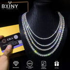 BXINY GRA Certified 3/4/5mm Moissanite Tennis Necklace S925 Silver Sparkling Lab Diamond for Women Men Hiphop Party