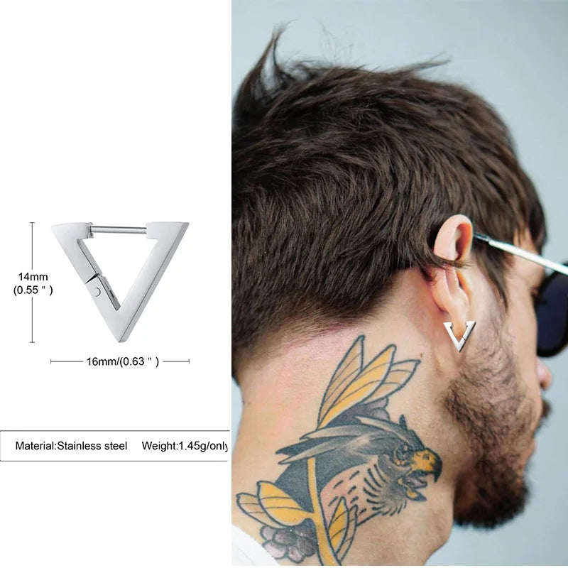 Geometric Octagon Hoop Earrings — Stainless Steel