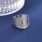Triple Moon Pentagram Tree of Life Ring — Stainless Steel
