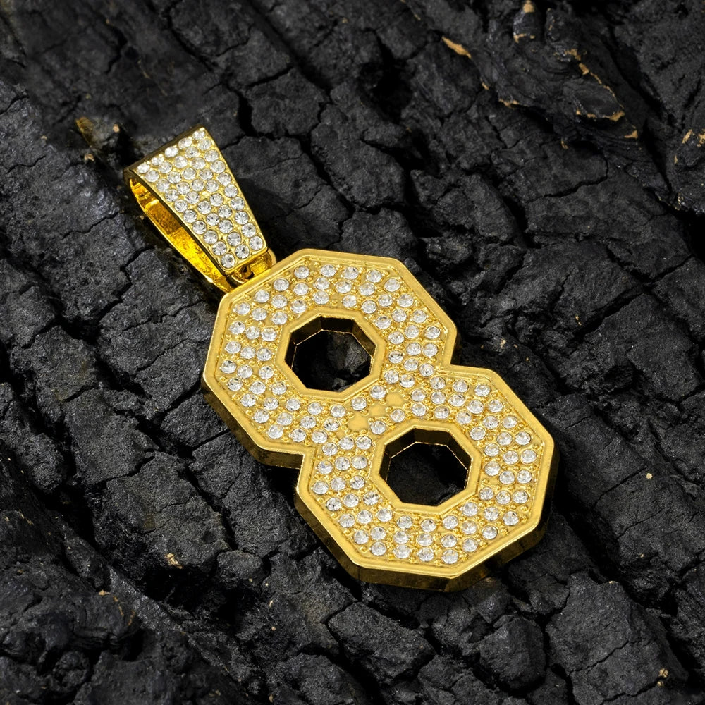 Lucky Number 8 Iced Out Cuban Pendant Necklace 13mm