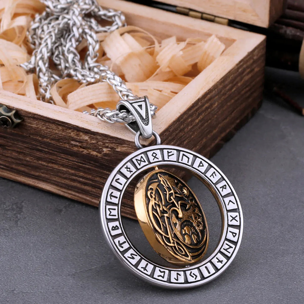 Rotating Viking Wolf Rune Pendant — Stainless Steel