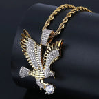 Fashionable Shiny Zircon Flying Eagle Animal Pendant Necklace for Men Hip Hop Rock Party Jewelry