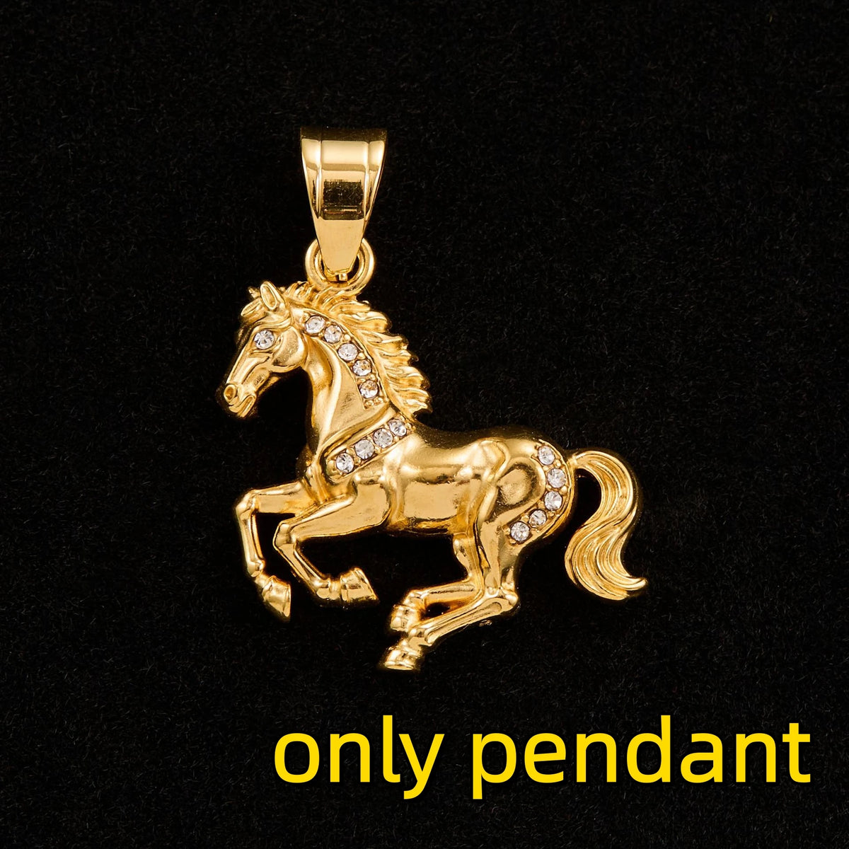 Iced Out Gold Horse Pendant Necklace — 316L Stainless Steel