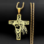Hollow Crown of Thorns Jesus Cross Pendant Necklace for Women Men Stainless Steel Gold Plated Crucifix Chain Faith Jewelry Gift