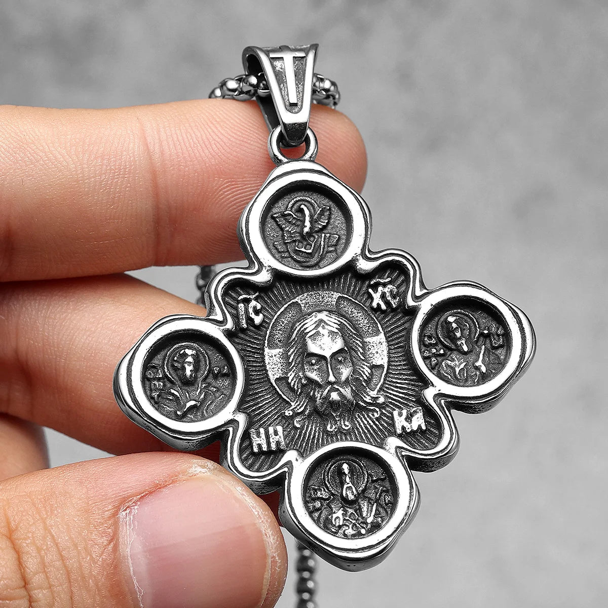 Cross Jesus Pendant Necklace — Stainless Steel
