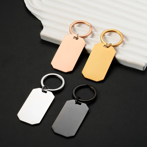Blank Mirror Dog Tag Keychain Set — Stainless Steel