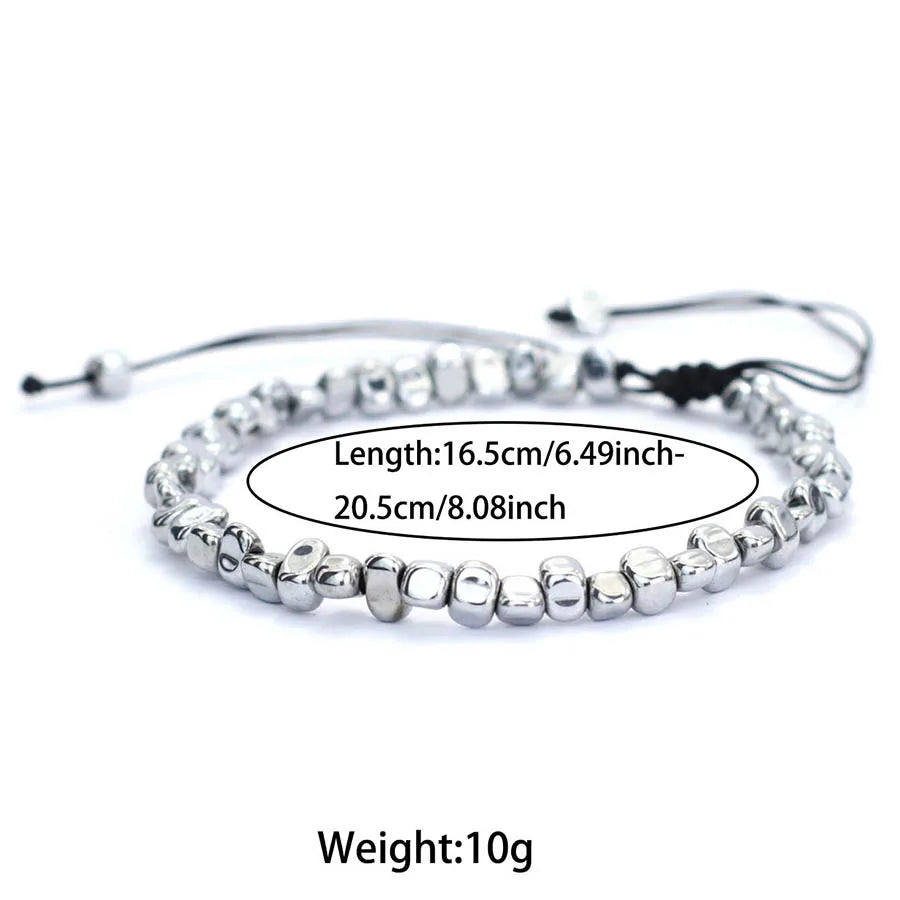 Natural Irregular Hematite Stone Men Healing Bracelet 2 Colors Braided String Braclet Adjustable Boyfriend Gift Pulsera