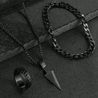 Hip Hop Punk Cross Pendant Necklace Bracelet Chain Ring Men's Set Simple Personality Party Three Piece Jewelry Accessories