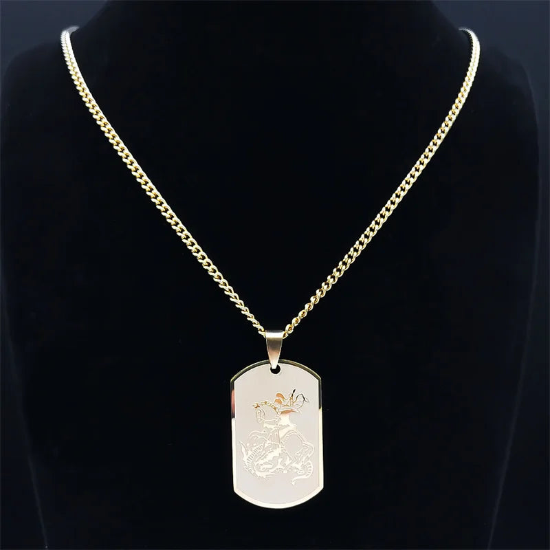 SAINT MICHAEL Archangel Pendant Necklace For Women Men Stainless Steel Dog Tag Metal Shape Necklaces Religious Jewelry