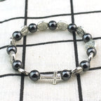 Catholic Rosary Bracelet St. Benedict Medal Cross Prayer Bracelets Hematite Beads Religion Jewelry Accessories Gifts