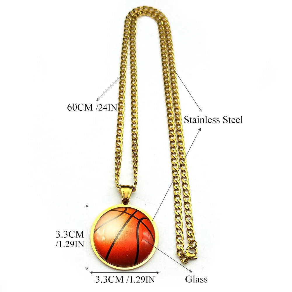 3D Basketball Steel Pendant 316L Necklace