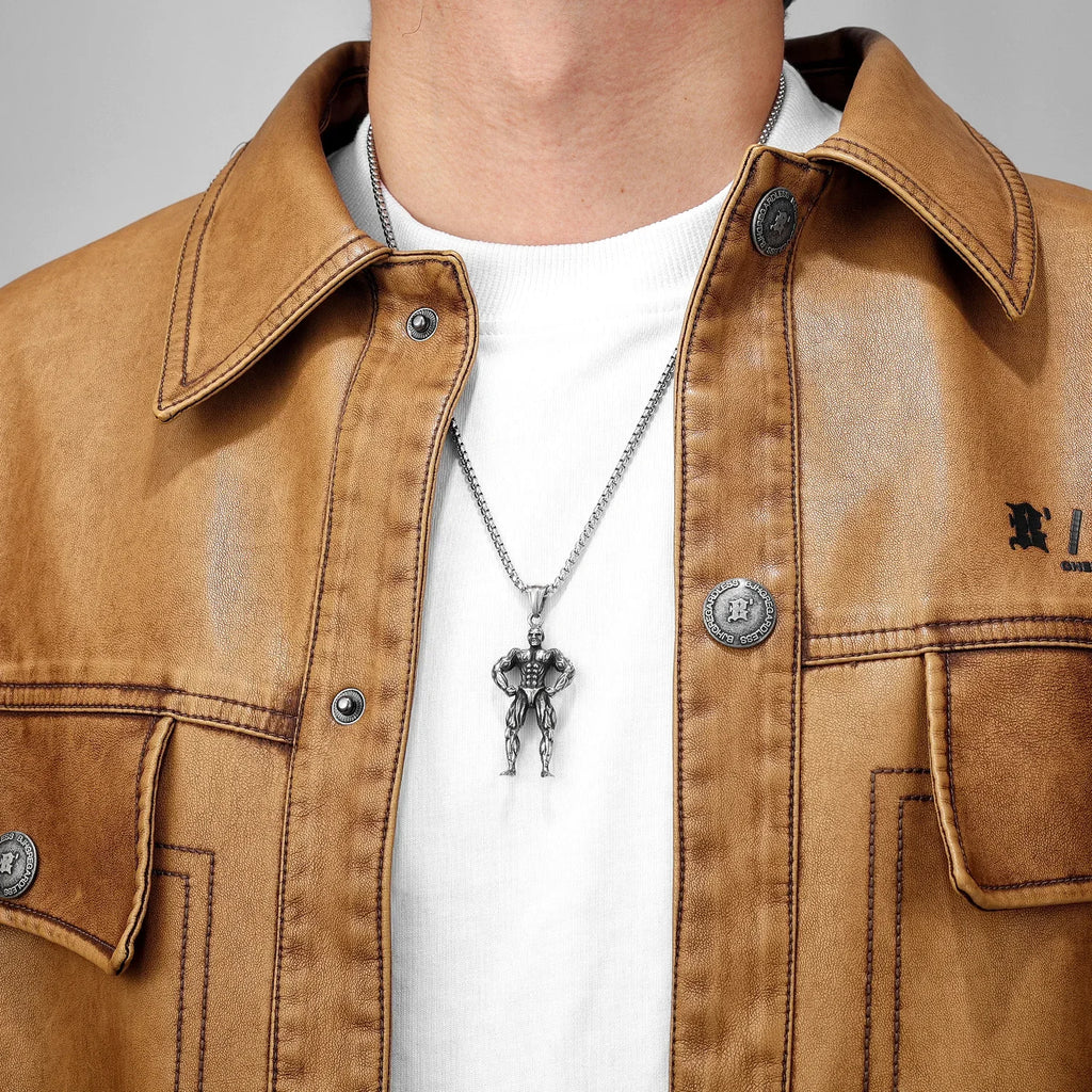Bodybuilder Muscle Man Pendant Necklace — Stainless Steel