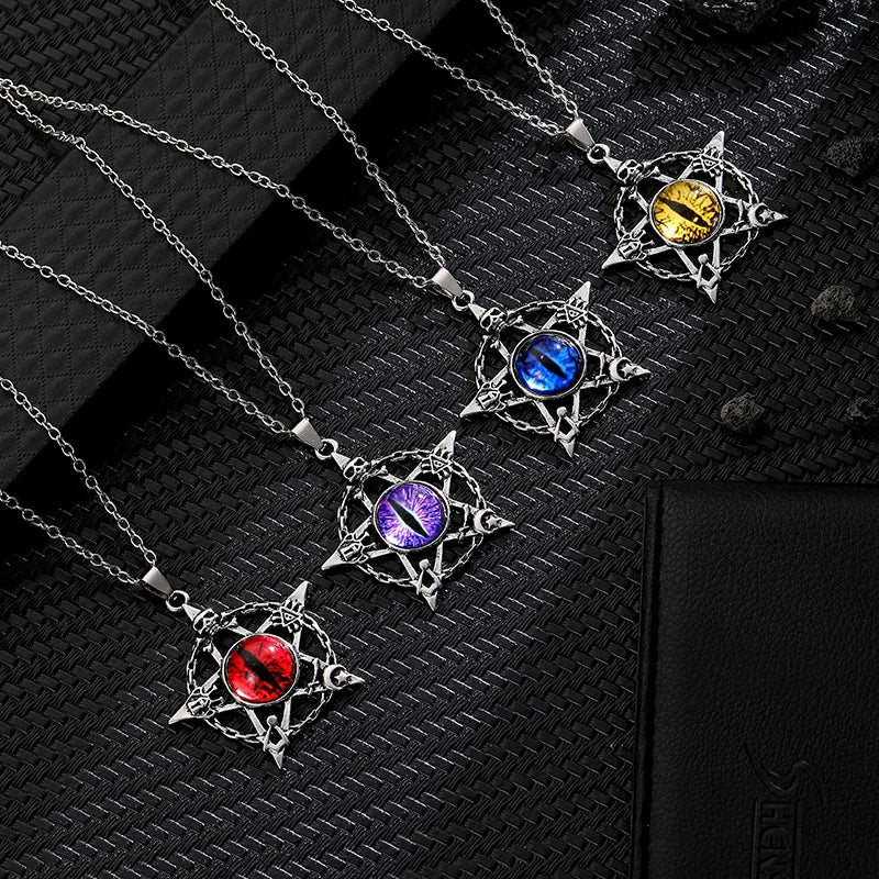 Antique Evil Eye Pendant Necklace For Women Men Creative Punk Hollow Star Colorful Eyeball Connect Choker Chain Jewelry