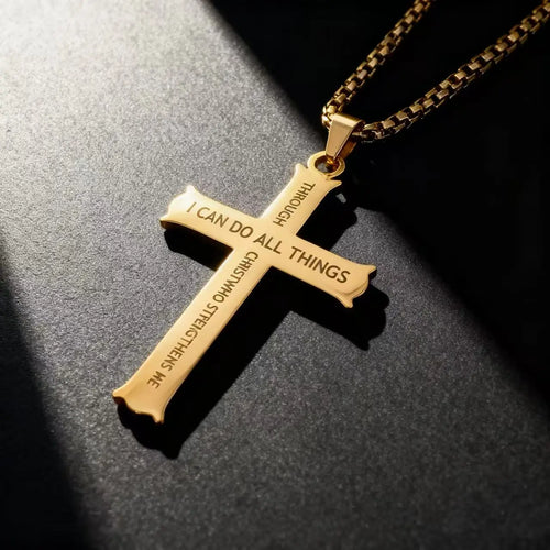 Religious Catholic Cross Stainless Steel Pendant Necklace