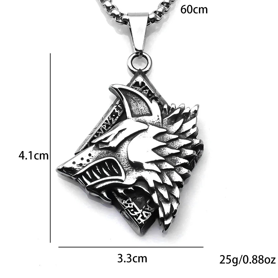 Vintage Silver Wolf Head Pendant Necklace