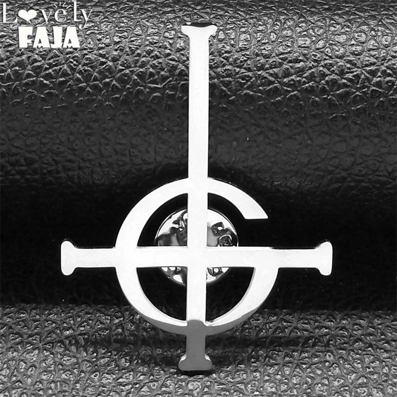 Cross Ghost Steel Pendant Band Brooch Ghoul Nameless