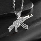 Crystal Pistol Pendant Necklace — Iced Out Two-Tone Street Chain