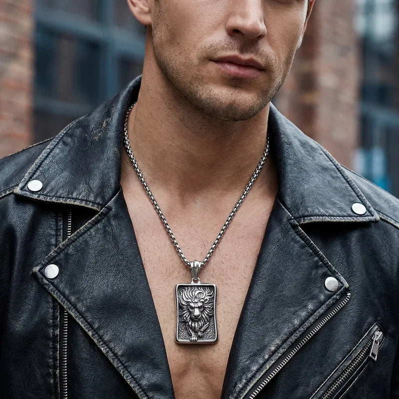 Daring Retro Lion Pendant Necklace For Men Punk Hip Hop Motorcycle Accessories Fashion Jewelry Halloween Gifts