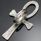 Vintage Carved Egyptian Scriptures Big Ankh Cross Finger Ring For Women Men Gothic Open Crosses Amulet Band Jewelry