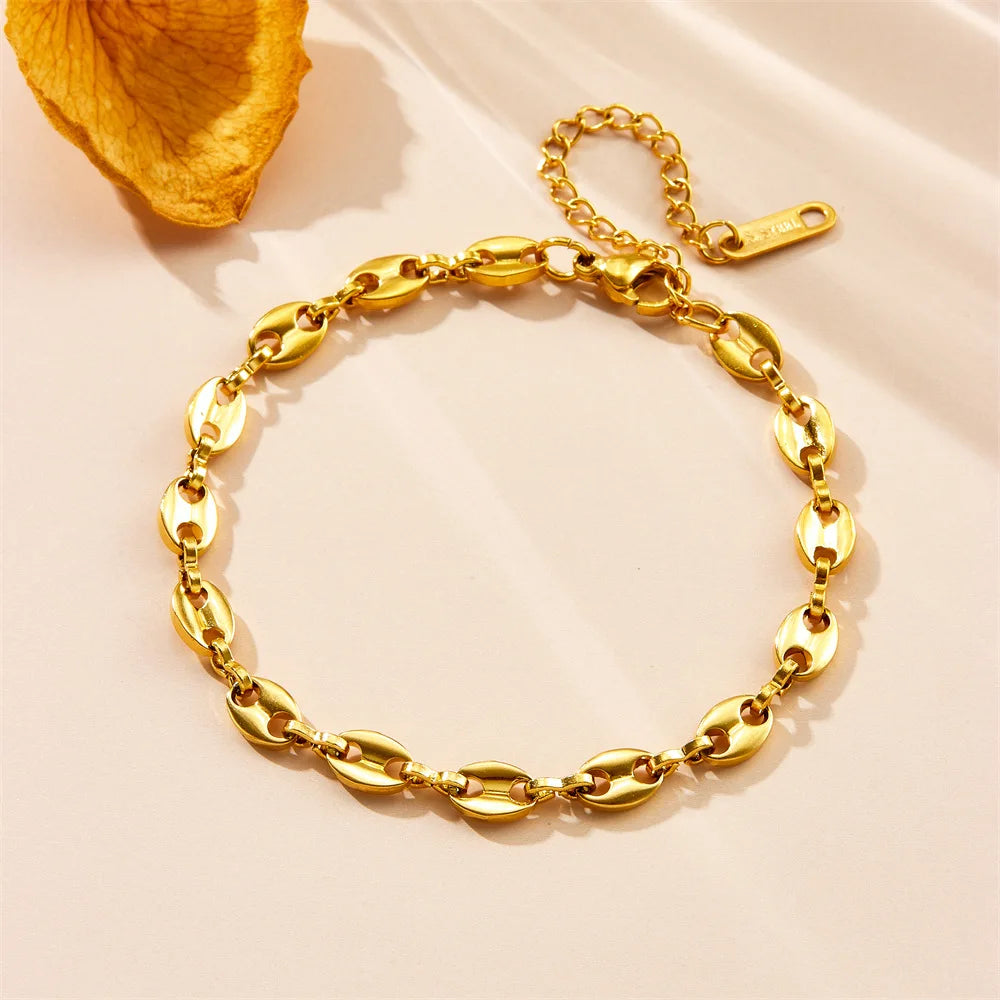 316L Stainless steel coffee bean Chain Necklace Cute pig nose chain bracelet Punk Hip Hop DIY jewelry Handmade necklace