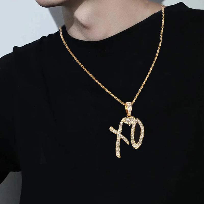 Gold Iced Out XO Pendant Necklace Heart CZ