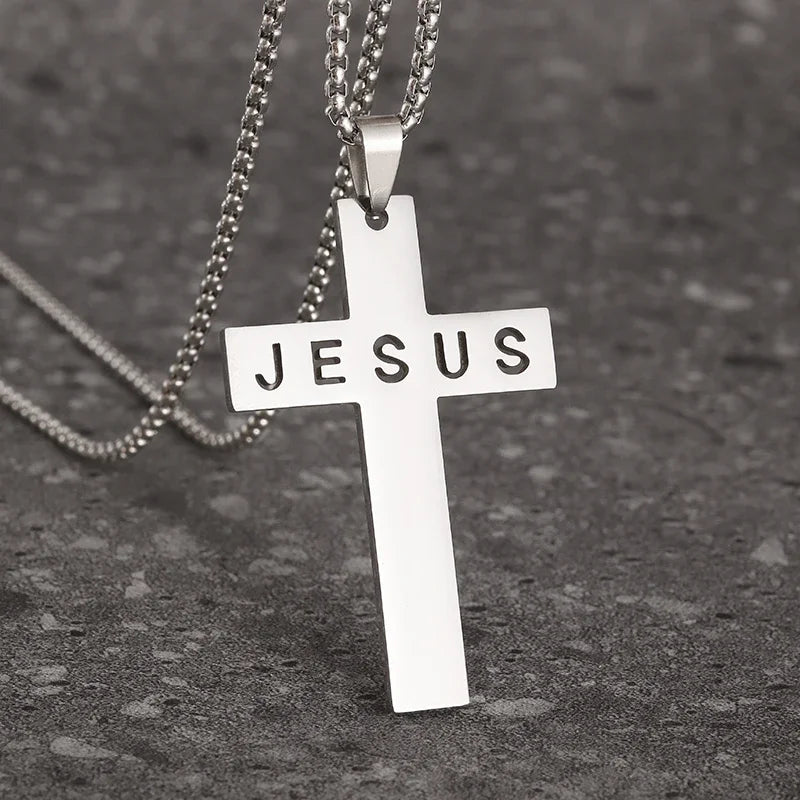 Vintage Christian Ice Crystal Jesus Head Pendant Necklace for Men and Women Cross Catholic Amulet Jewelry