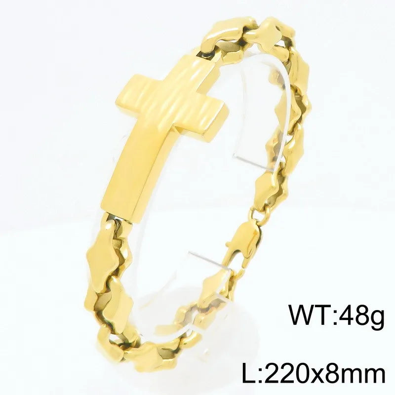 Vintage Cross Bracelet for Man 8MM Wide Waterproof Stainless Steel Chain Bracelets Gifts for Husband Boyfriend Pulsera